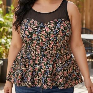 Xhilaration Black Floral Mesh Women's Blouse Plus Size XXL